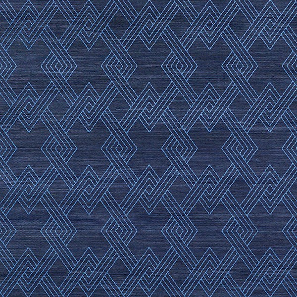 Hix Embroidered Sisal - Blue Wallpapers | Schumacher